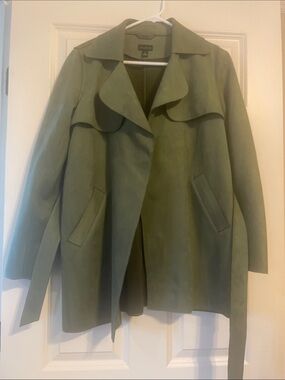 XS Ann Taylor Olive Green Suede Trench Coat